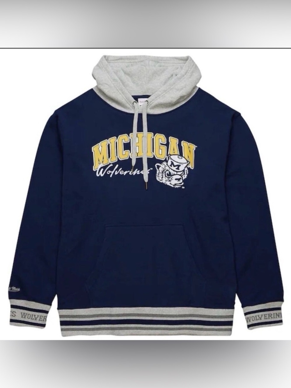 Mitchell & Ness Michigan Wolverines Navy Arched Fleece Pullover Hoodie Size XL - Picture 6 of 16